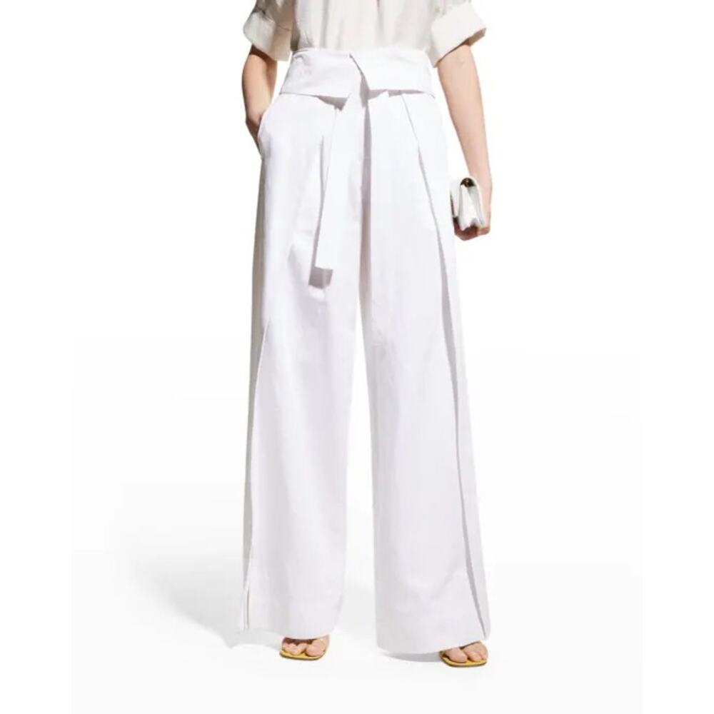 A.L.C. Emilio‎ Wide Leg Tie Waist Pants 0 White High-Rise Trousers